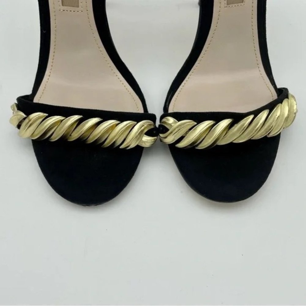 SOLD Zara Black Gold New High Heeled with Chain Sandals, Sz 8/39 - Picture 3 of 11